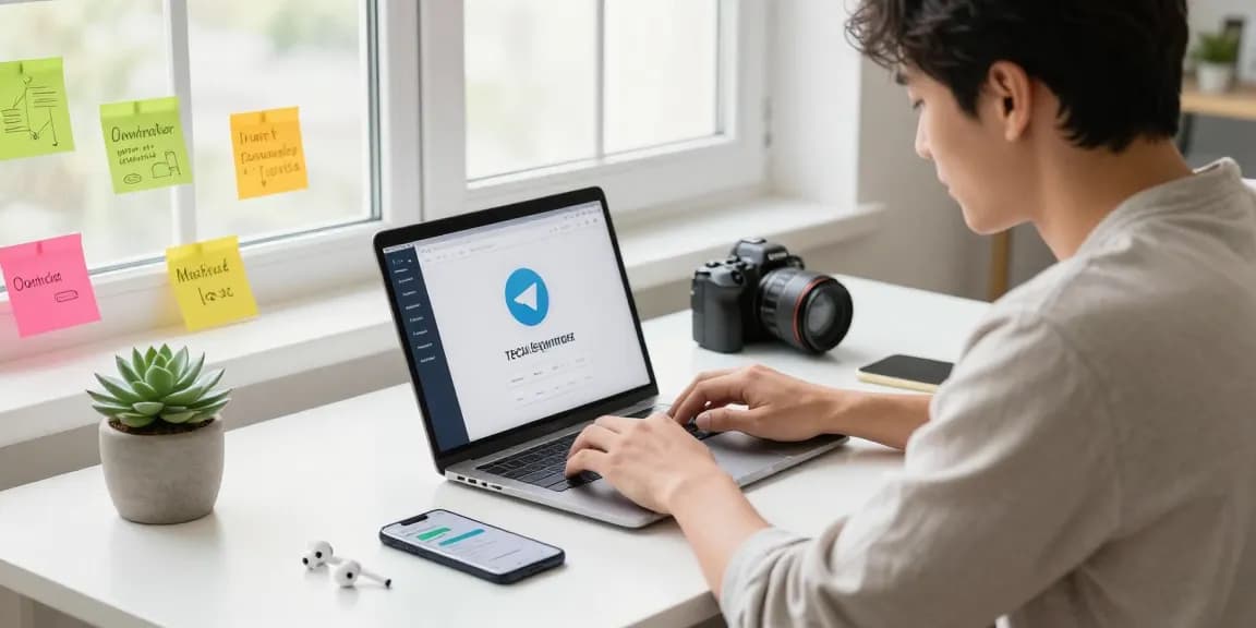 Experience Telegram Download in a contemporary workspace with a professional engaging with the app interface.