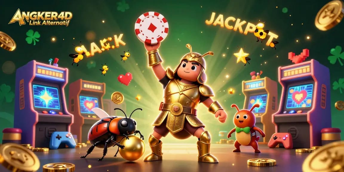 Embrace the excitement with ANGKER4D Link Alternatif as a hercules beetle lifts a poker chip, symbolizing victory.