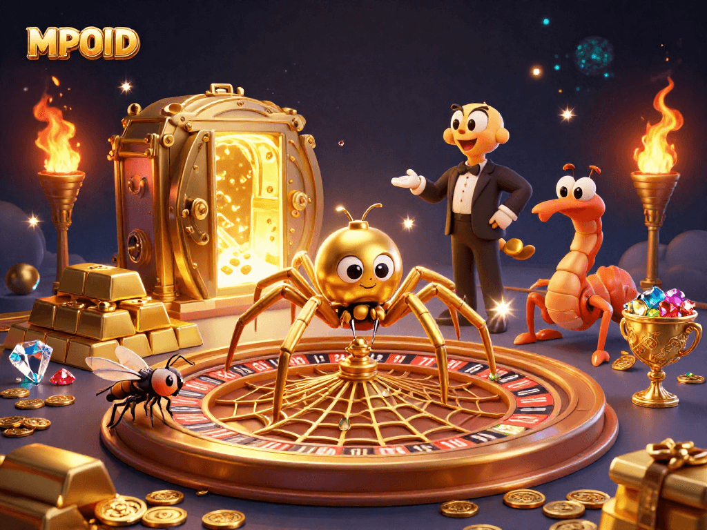 MPOID engages players with a dynamic roulette-themed illustration showcasing thrilling betting action.