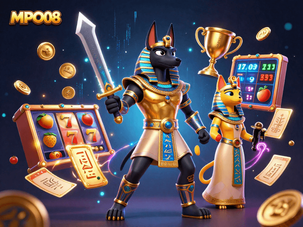 MPO08 offers vibrant slot reels and a dynamic gaming scene, showcasing an interactive gambling experience.