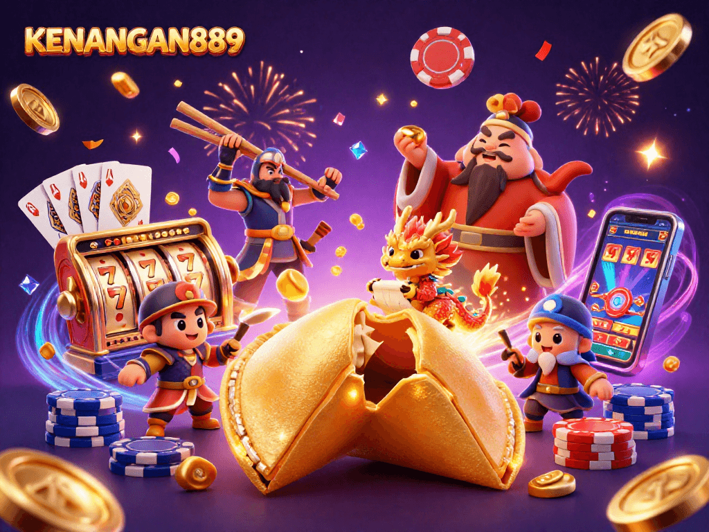 Spin to win at KENANGAN889 with vibrant gaming elements and a whimsical dragon in 3D!