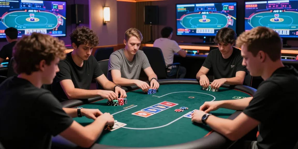 Players immersed in Game Poker Uang Asli Dominobet at virtual tables with vibrant graphics and stacks of chips.