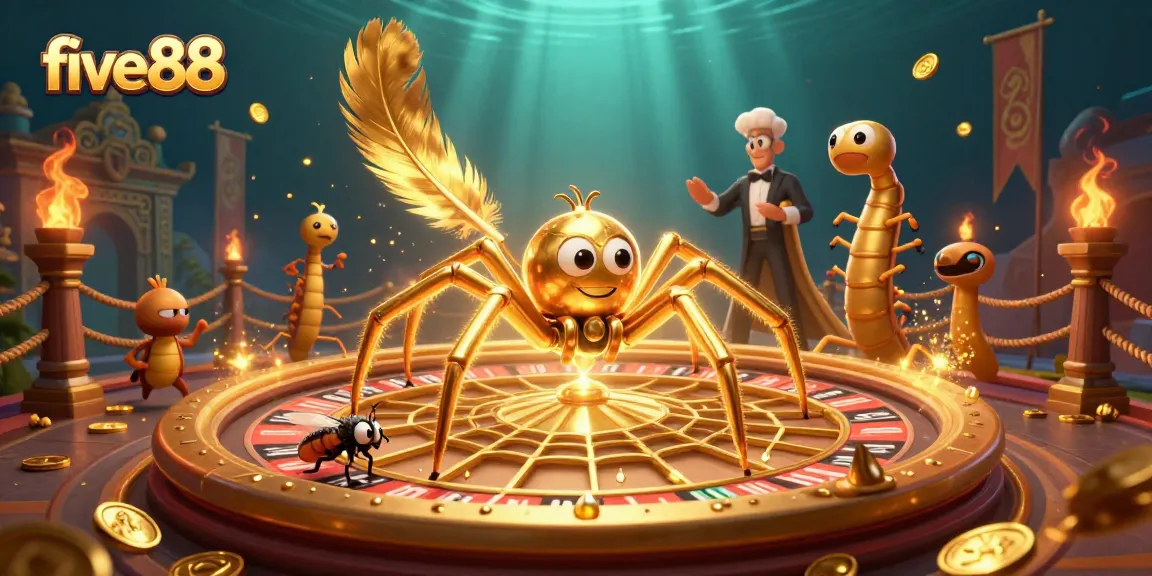 Engage with the five88 casino world through a vibrant, dynamic 3D illustration featuring a roulette wheel and betting characters.