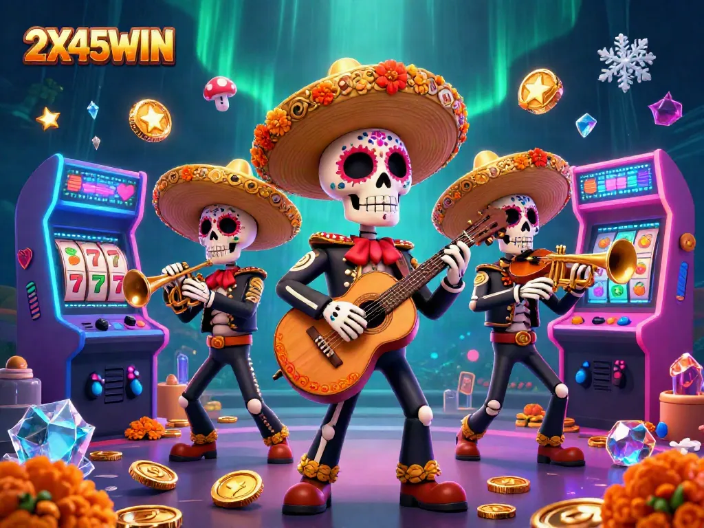 Memenangkan jackpot dengan 2X45WIN di slot gambar ceria dengan festival musik mariachi.