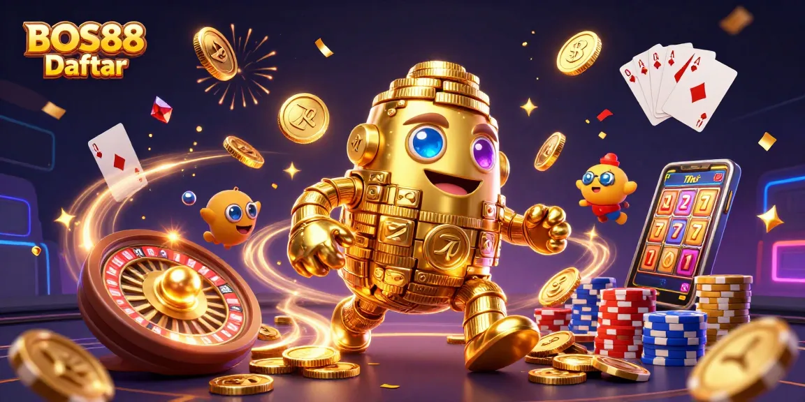 BOS88 Daftar meramaikan permainan slot online dengan karakter golem emas dan elemen kasino lainnya.