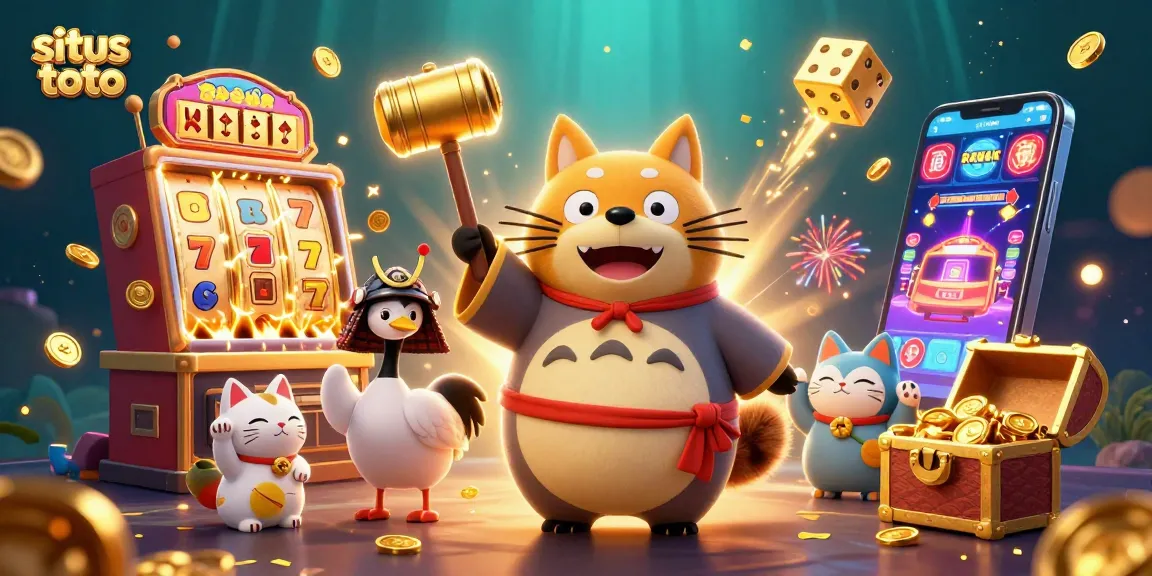 Experience excitement with situs toto in this vibrant 3D casino scene featuring cheerful characters and dynamic game elements.