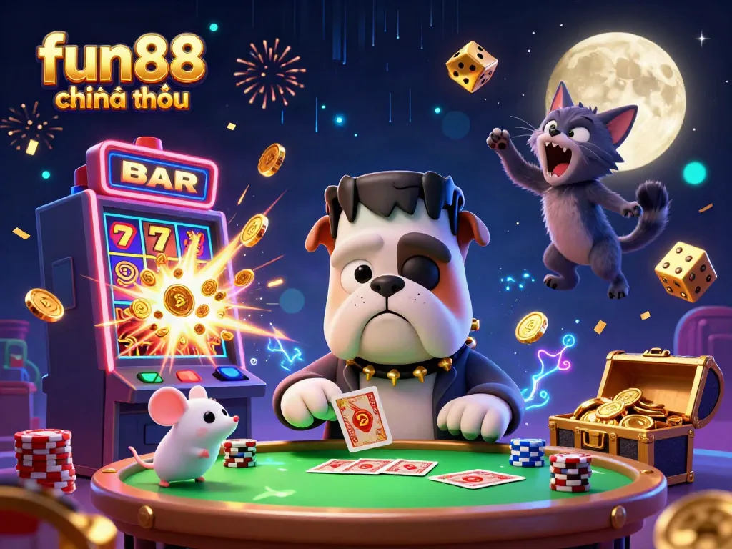 Engage in thrilling gameplay at fun88 chính thức with a dynamic, vibrant casino-themed scene.
