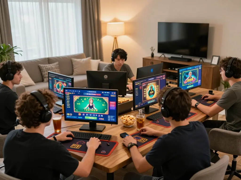 Players engaging with LINK SUNWIN platform in a cozy home setting, highlighting strategic online gaming.
