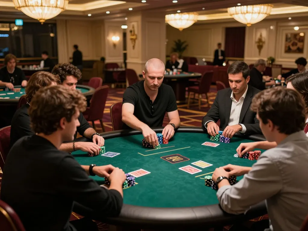 Exciting poker action at HAY88x casino, showcasing high-stakes gameplay and strategic moments with colorful chips and cards.
