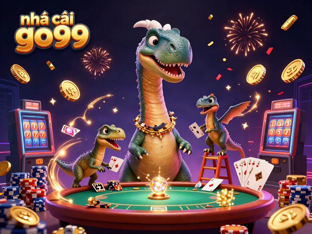 Experience the excitement at nhà cái go99 with vibrant 3D casino elements and characters in action.