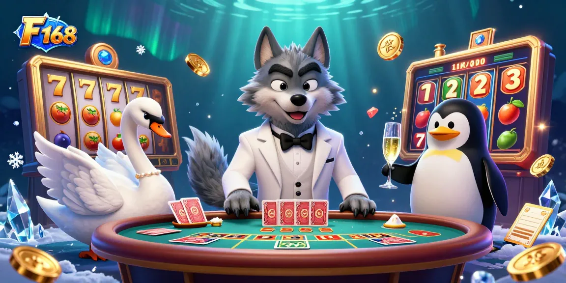 Engage with F 168 at a vibrant casino scene featuring characters in action around slot machines and casino elements.