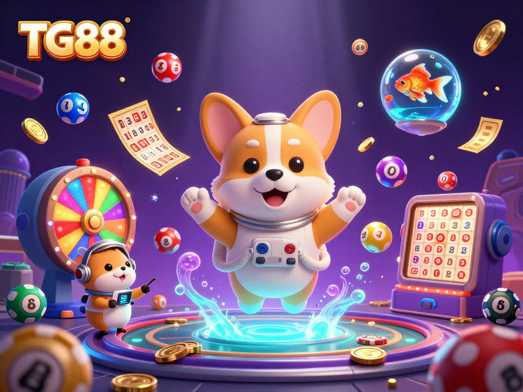 Experience immersive fun at TG88 with vibrant scenes of floating characters and gambling activities.