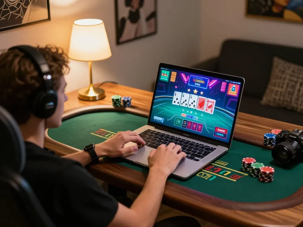 Engaging in strategic online blackjack gameplay at martinezalcala with a modern laptop setup