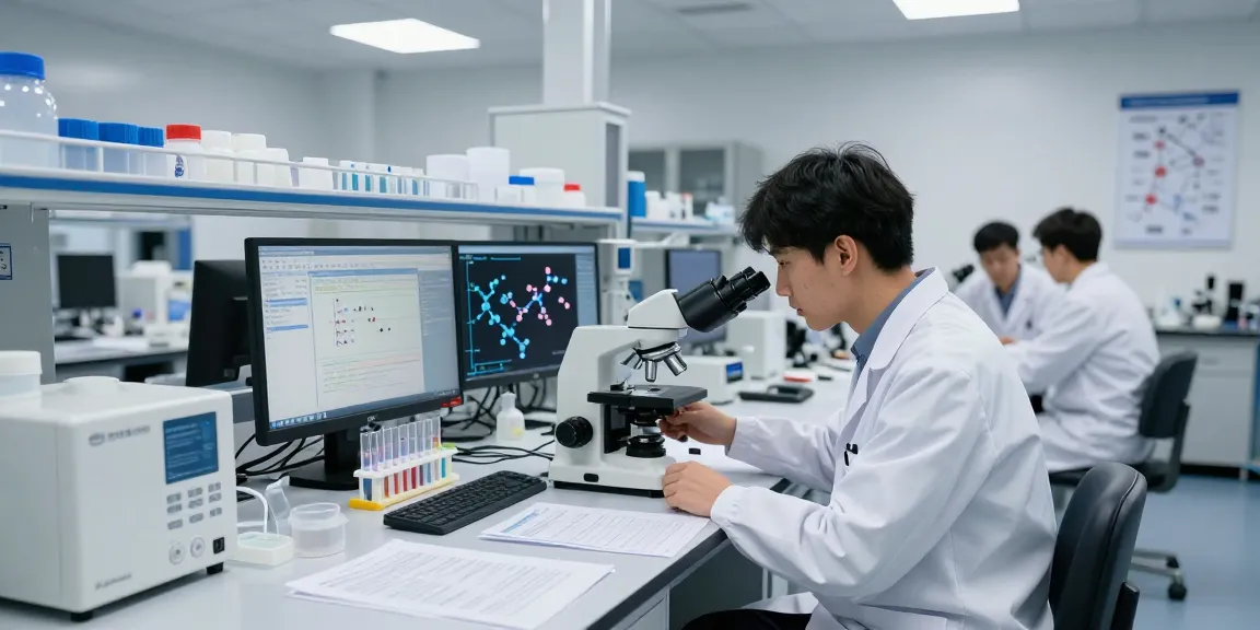 Scientists researching Koi retatrutide Canada in a modern lab setting with peptide analysis equipment.