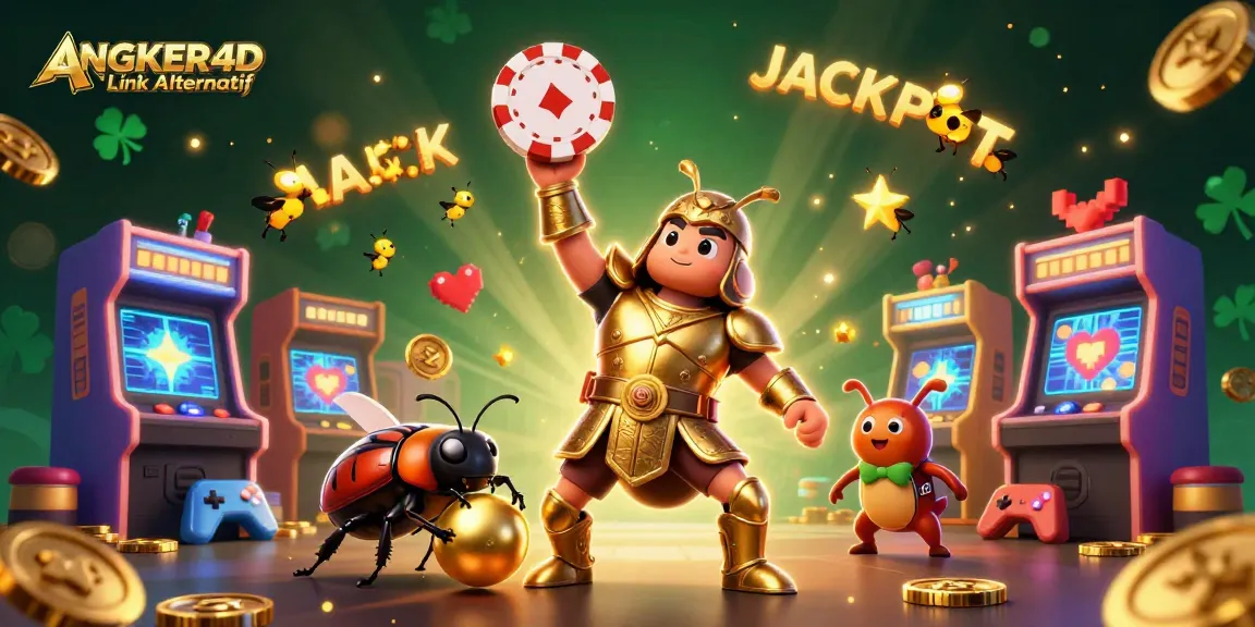 Embrace the excitement with ANGKER4D Link Alternatif as a hercules beetle lifts a poker chip, symbolizing victory.