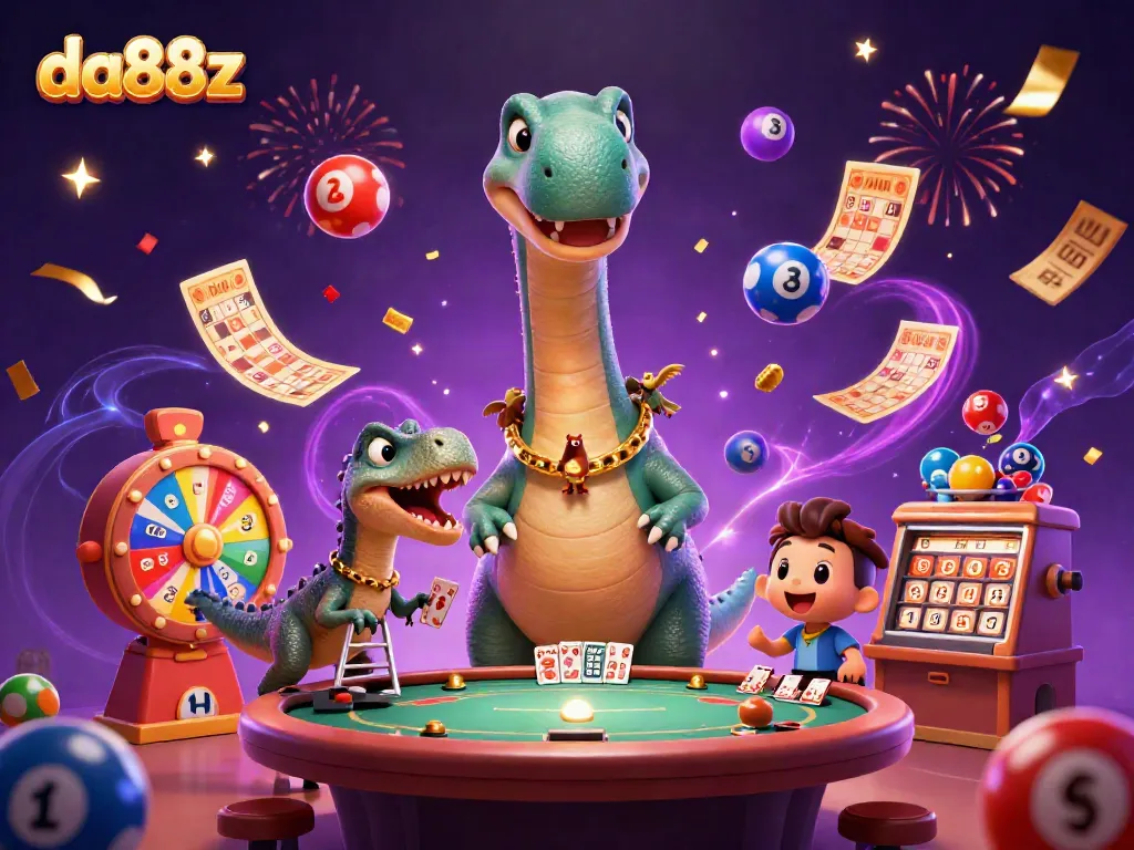 Enjoy thrilling games with da88z in a vibrant casino scene, featuring unique characters and festive energy.