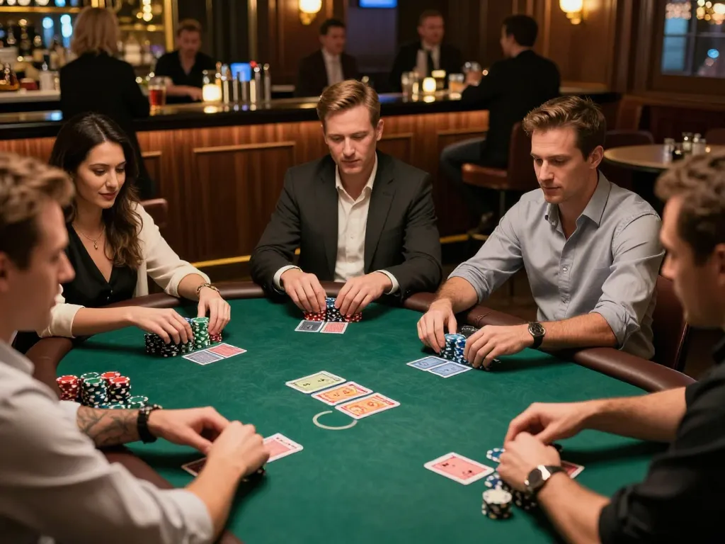 Engaging poker gameplay at tuesdayteasedallas, lively atmosphere with players making strategic moves.