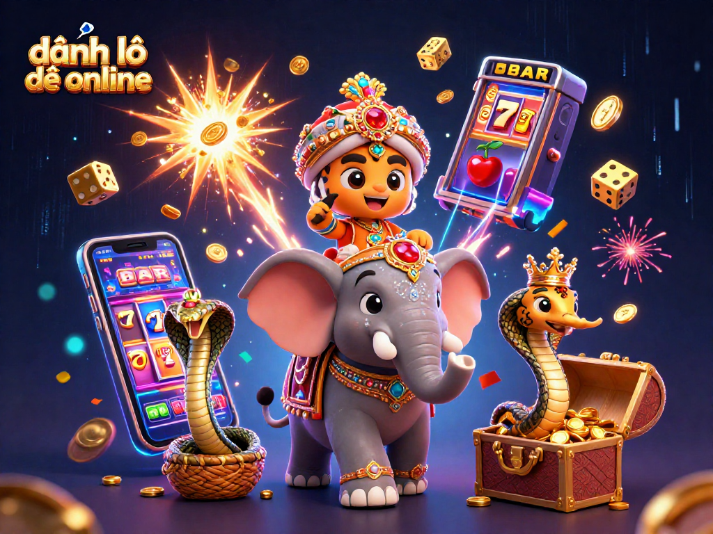 Experience the excitement of đánh lô đề online with vibrant visuals of a tiger and elephant in a dynamic casino scene.