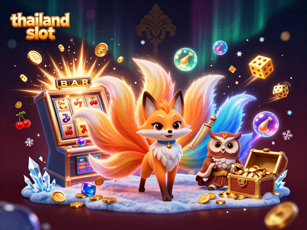 Engage with the vibrant thailand slot scene, featuring a nine-tailed fox amidst dynamic casino elements.