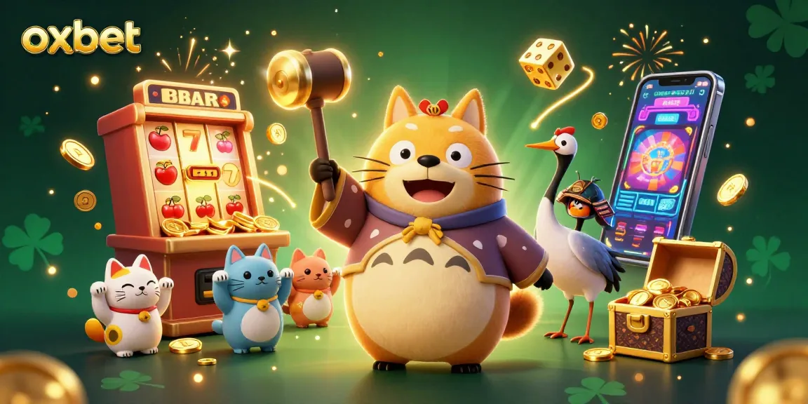 Experience luck with oxbet as cartoon characters celebrate over a vibrant jackpot explosion!