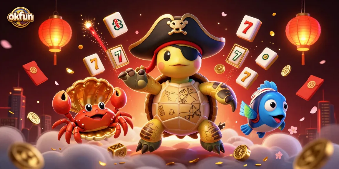 Experience thrilling slots and treasure with okfun's vibrant casino adventure in a dynamic 3D illustration.
