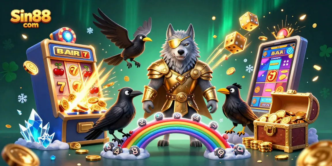 Engage in epic casino adventures at Sin88 com with a dynamic 3D scene featuring mythological characters and gaming excitement