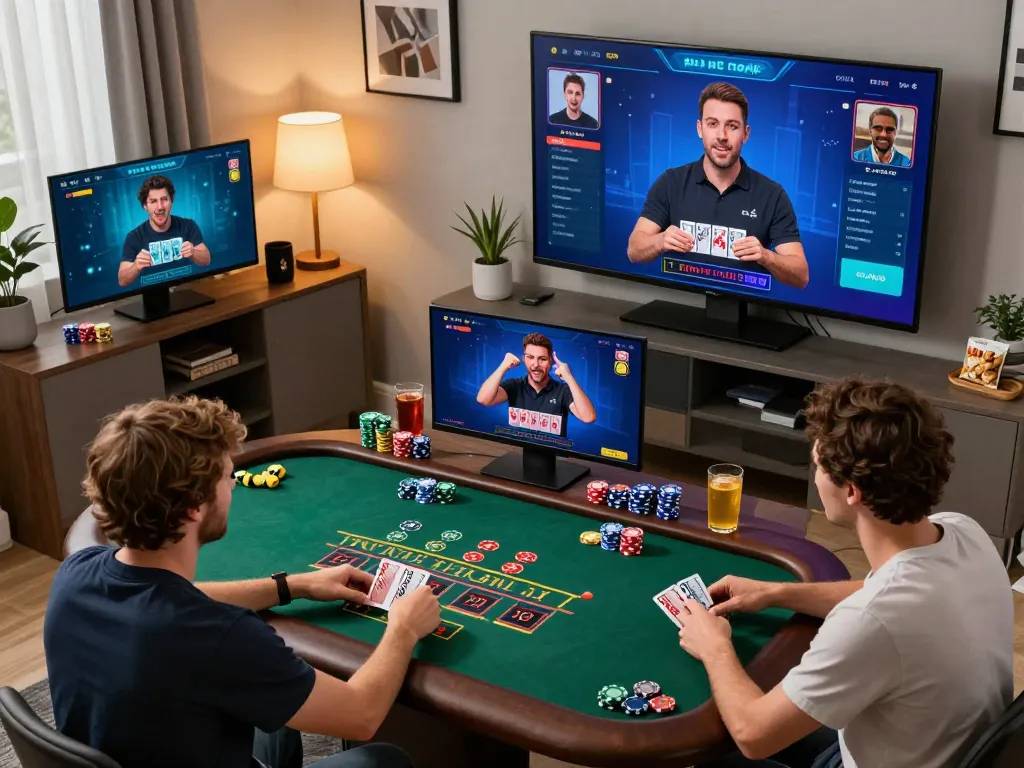 Engaging online gambling scene showcasing dynamic gameplay for worldharpday enthusiasts at home during a live blackjack game.
