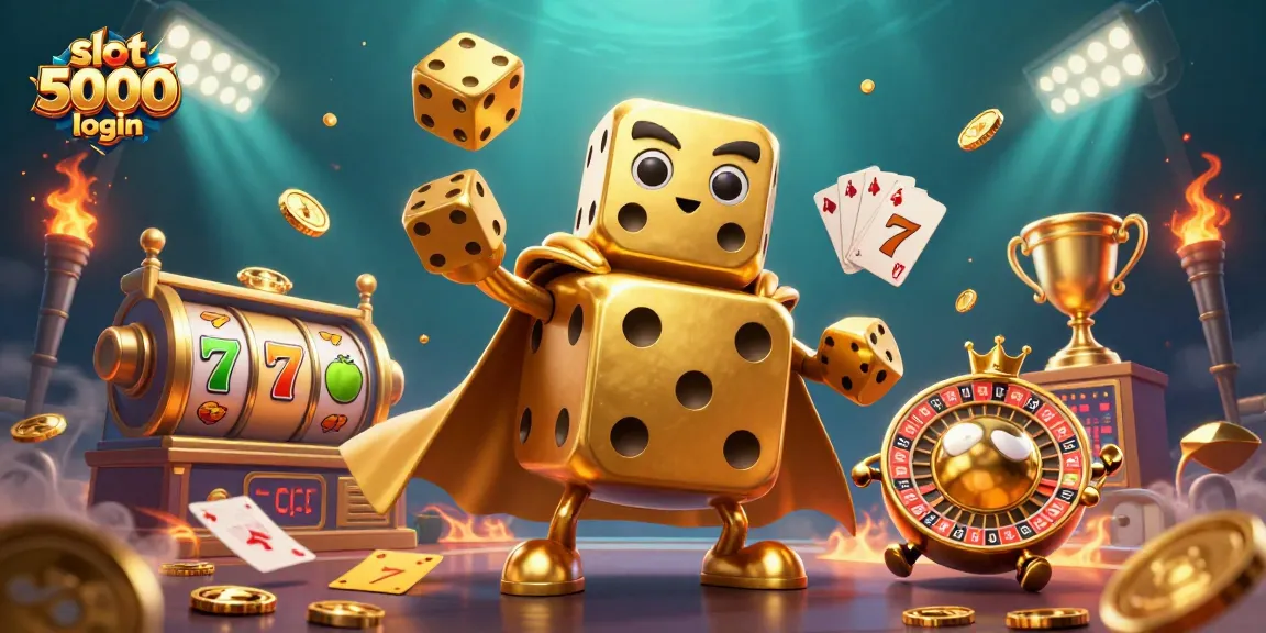 Spin and win with slot 5000 login featuring golden dice and 3D gaming elements.