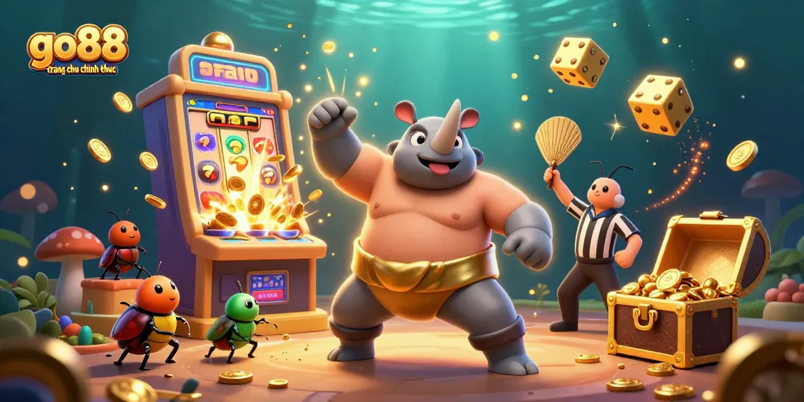 Experience the go88 trang chu chinh thuc scene with a powerful beetle champion amidst thrilling casino elements.