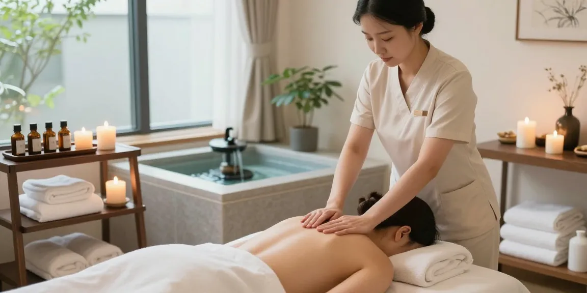 Relaxing massage therapy session in a tranquil spa room for 남양주출장안마.