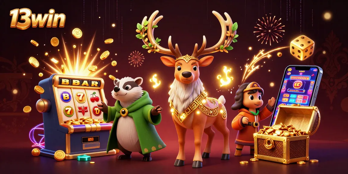 Experience the thrill of 13win with vibrant slot machines, dynamic characters, and a lively casino atmosphere.