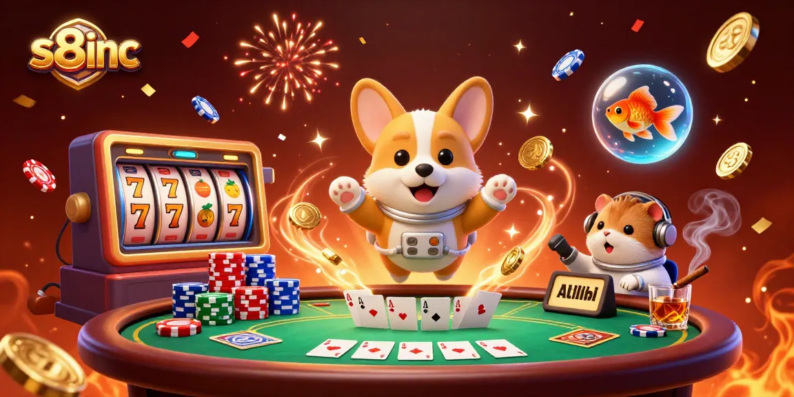 Shoot for big wins at s8inc with a floating astronaut corgi in a vibrant space casino scene.