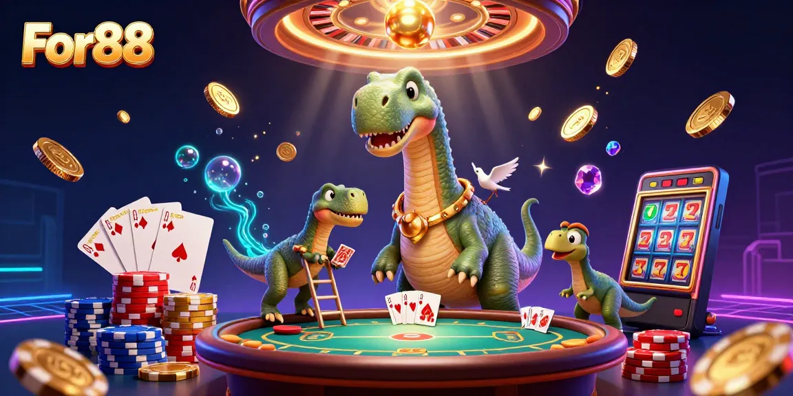 Experience exciting gameplay at For88 with a vibrant casino scene featuring dynamic characters and game elements.