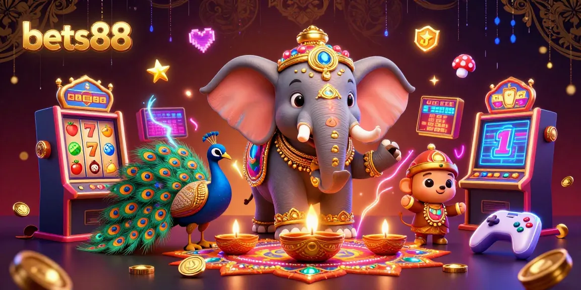 Experience the excitement of bets88 with a vibrant 3D illustration featuring a casino-themed scene filled with colorful slot machines and playful elements.