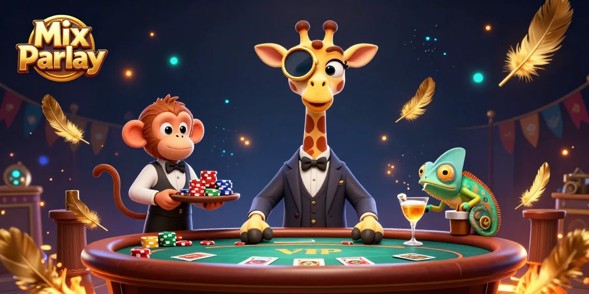 Experience Mix Parlay action with a high-roller giraffe at a vibrant poker table.
