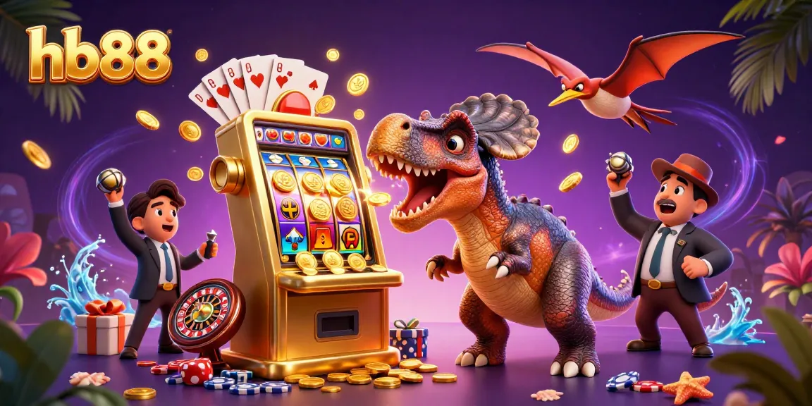 hb88 casino scene showcasing a pachycephalosaurus winning a jackpot, capturing the excitement of gaming.