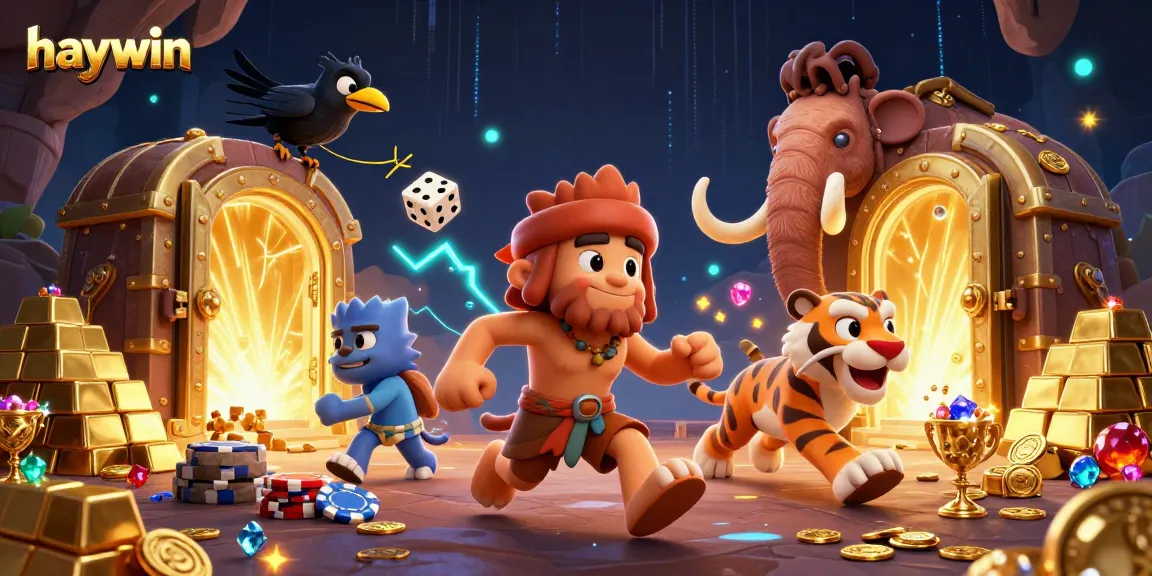 Play exciting games at haywin with a lively caveman and sabertooth tiger duo running a casino.