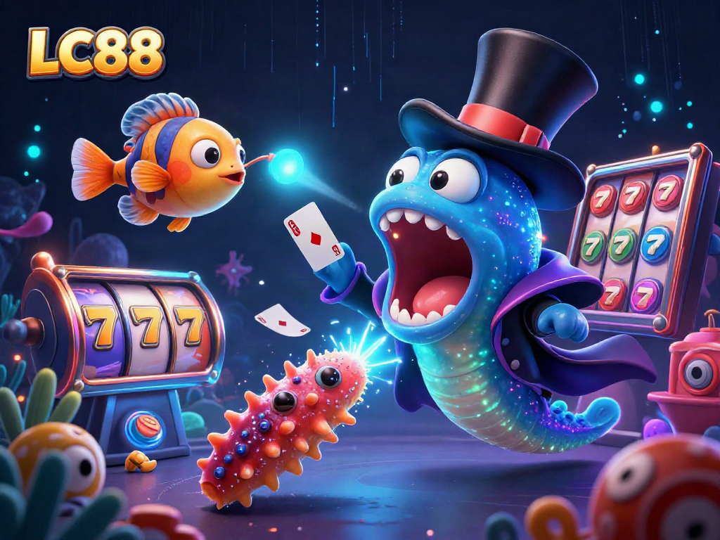 Experience thrilling card tricks with LC88's vibrant underwater casino illustration.