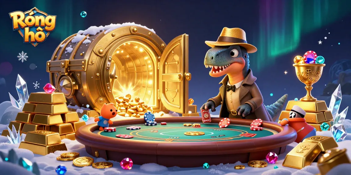 Rồng hổ table game featuring animated dinosaurs and treasure elements for an engaging casino experience.