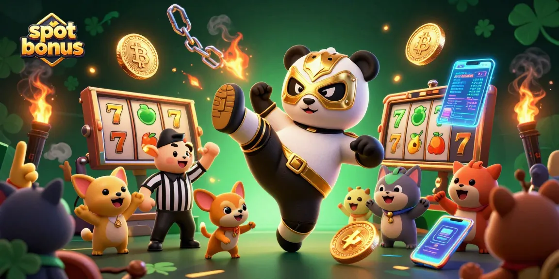 Experience big wins with slot bonus in this vibrant casino scene featuring lively characters and game elements.