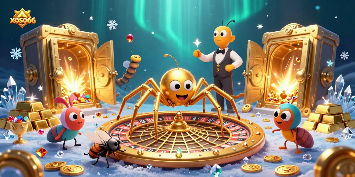 Experience dynamic betting action at xoso66 with a golden spider managing a roulette wheel in an alluring 3D casino scene.