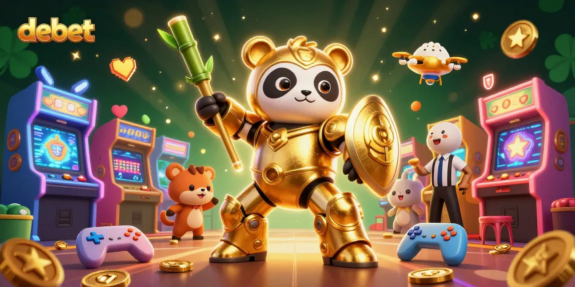 Experience debet's vibrant casino action with panda mech-suit amidst arcade excitement.