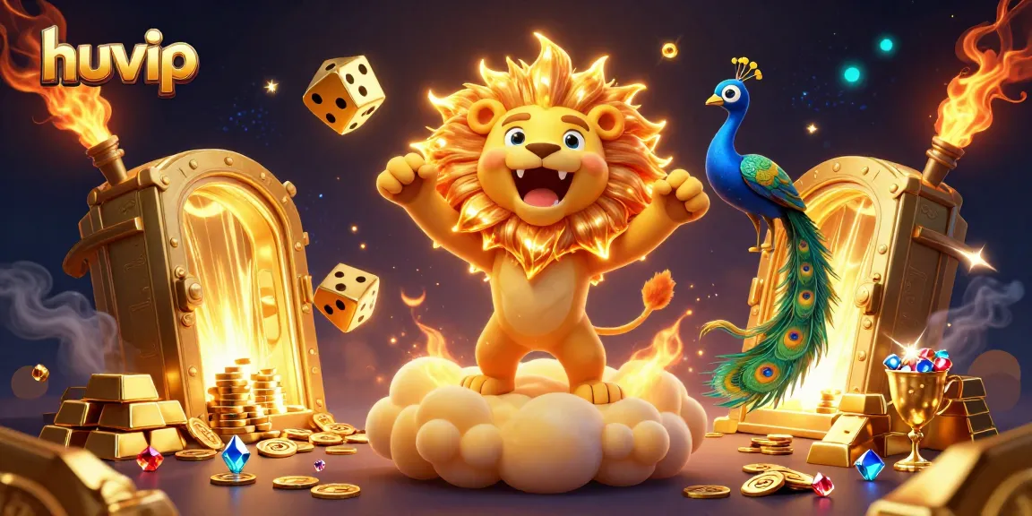 Experience exciting wins with huvip, featuring vibrant casino elements and characters celebrating together.