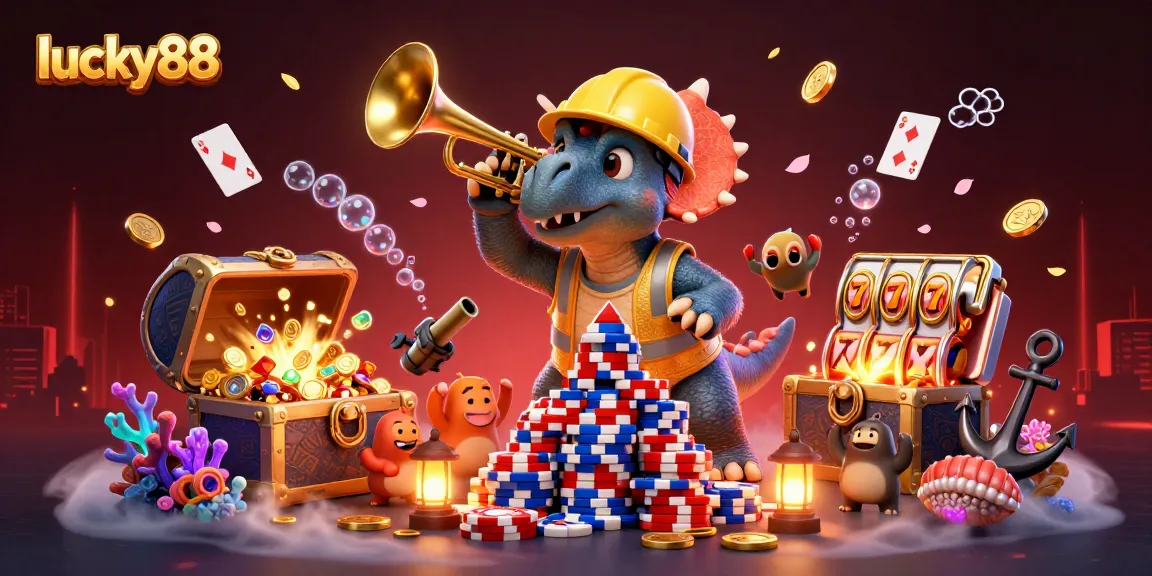Experience lucky88 with vibrant 3D casino scene showcasing playful characters and gaming elements.