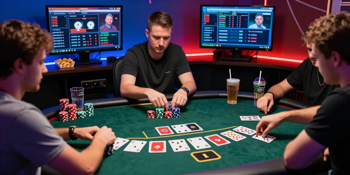 Dewapoker online gaming scene with players at a live dealer table enjoying poker
