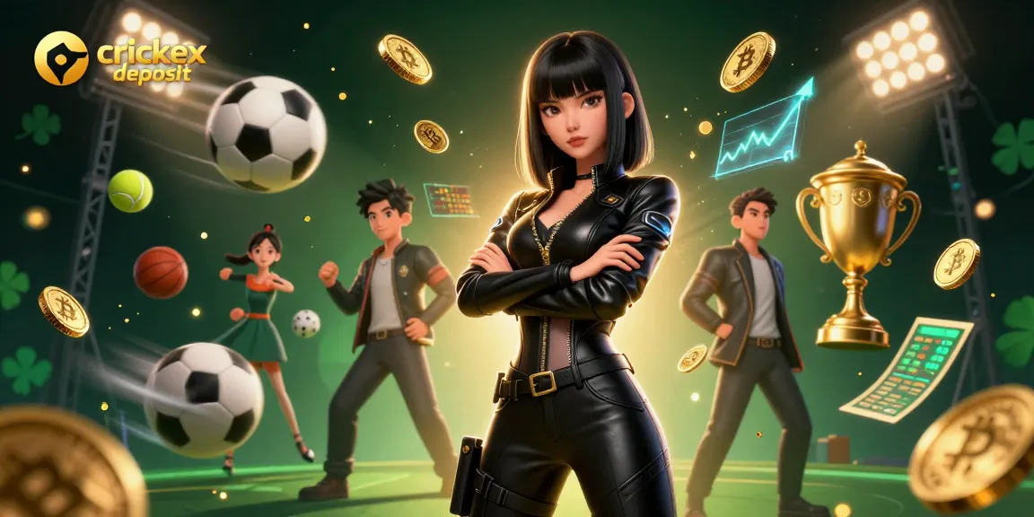 Bet on crickex deposit with an exciting illustration featuring a stunning Asian woman surrounded by sports elements.
