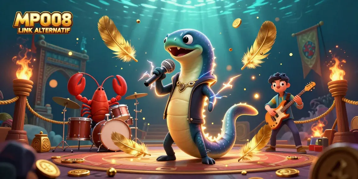 Engage with MPO08 LINK ALTERNATIF in an exciting underwater casino scene featuring a DJ eel, lobster drummer, and seahorse guitarist.