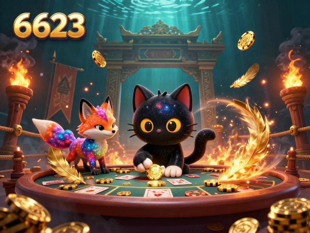 Engage in cosmic gaming at 6623's vibrant casino table with enchanting characters and gold