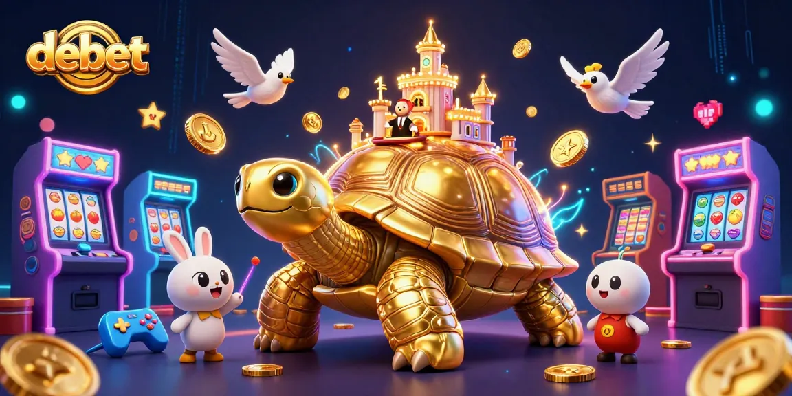 Experience debet gaming magic with a giant tortoise casino and vibrant 3D elements.