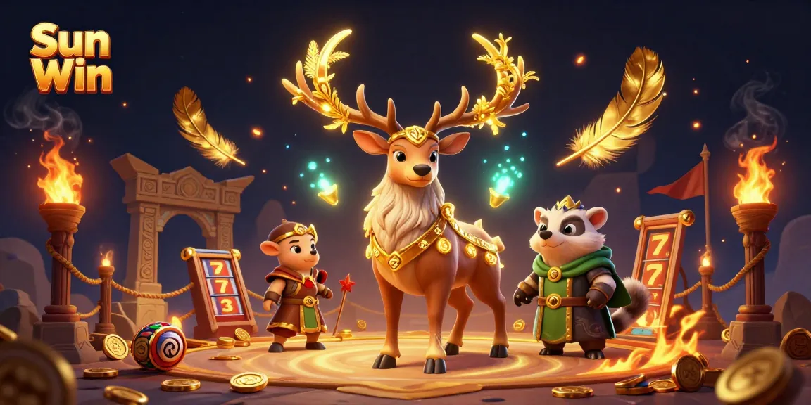 Engage with Sun Win's dynamic gaming scene featuring enchanting characters and vibrant casino elements.